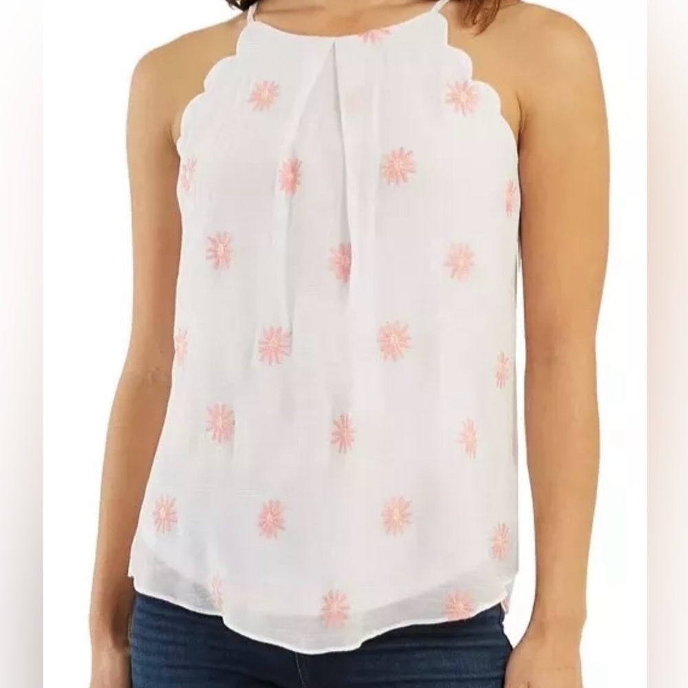 BCX White and Pink embroidered Pleated Top XL